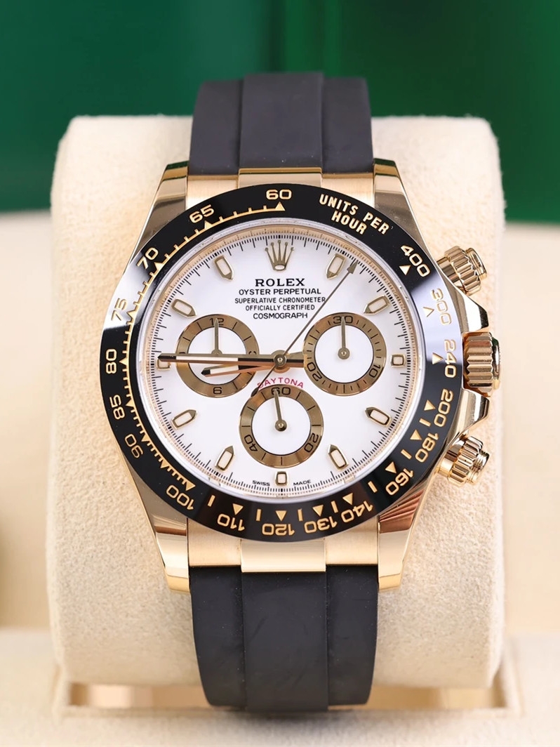 [Super Clone]Rolex Daytona Yellow Gold / Ceramic / White / Oysterflex  m126518ln-0002