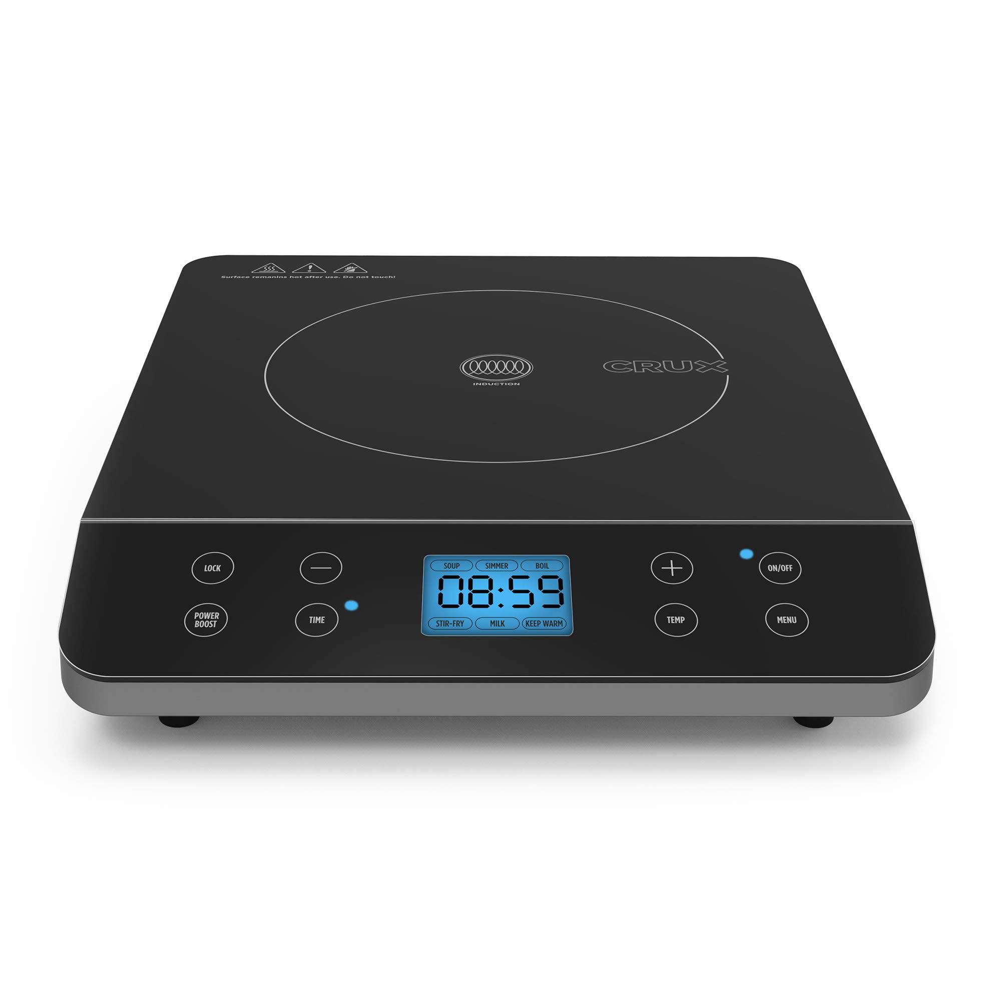 Crux Countertop Induction Burner, Portable Electric Hot Plate, Smart Touch LCD Display, Hassle-Free Temperature Control and Adjustable Timer with Auto