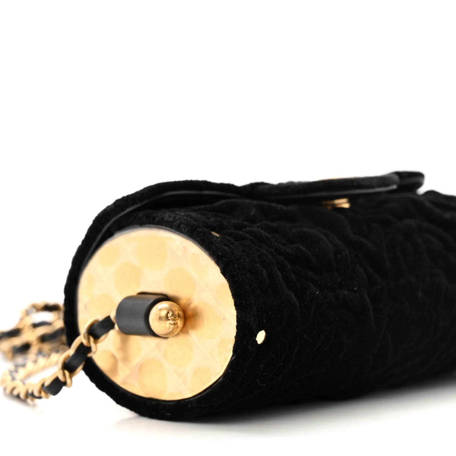 Velvet Camellia Embossed Jewel Belt Card Holder With Chain Black