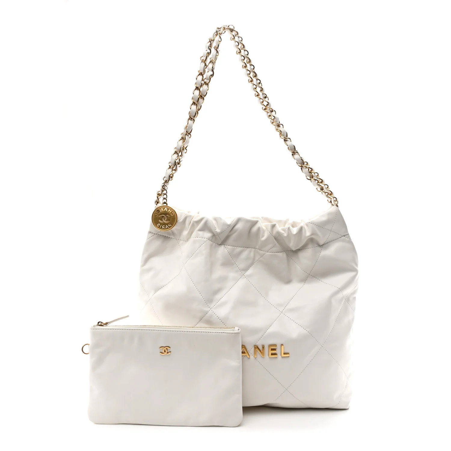 Shiny Calfskin Quilted Small Chanel 22 White