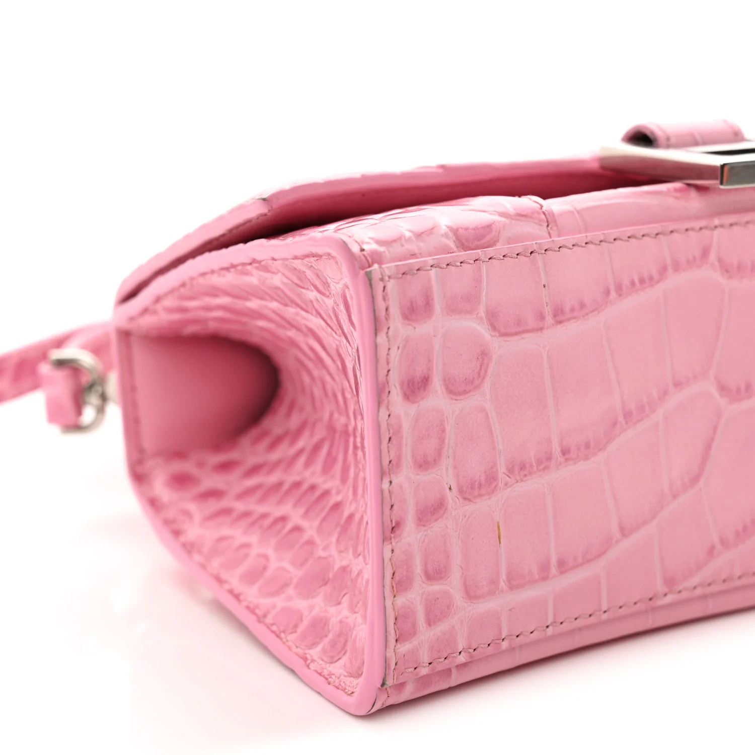 Shiny Calfskin Crocodile Embossed Hourglass Top Handle Bag XS Sweet Pink