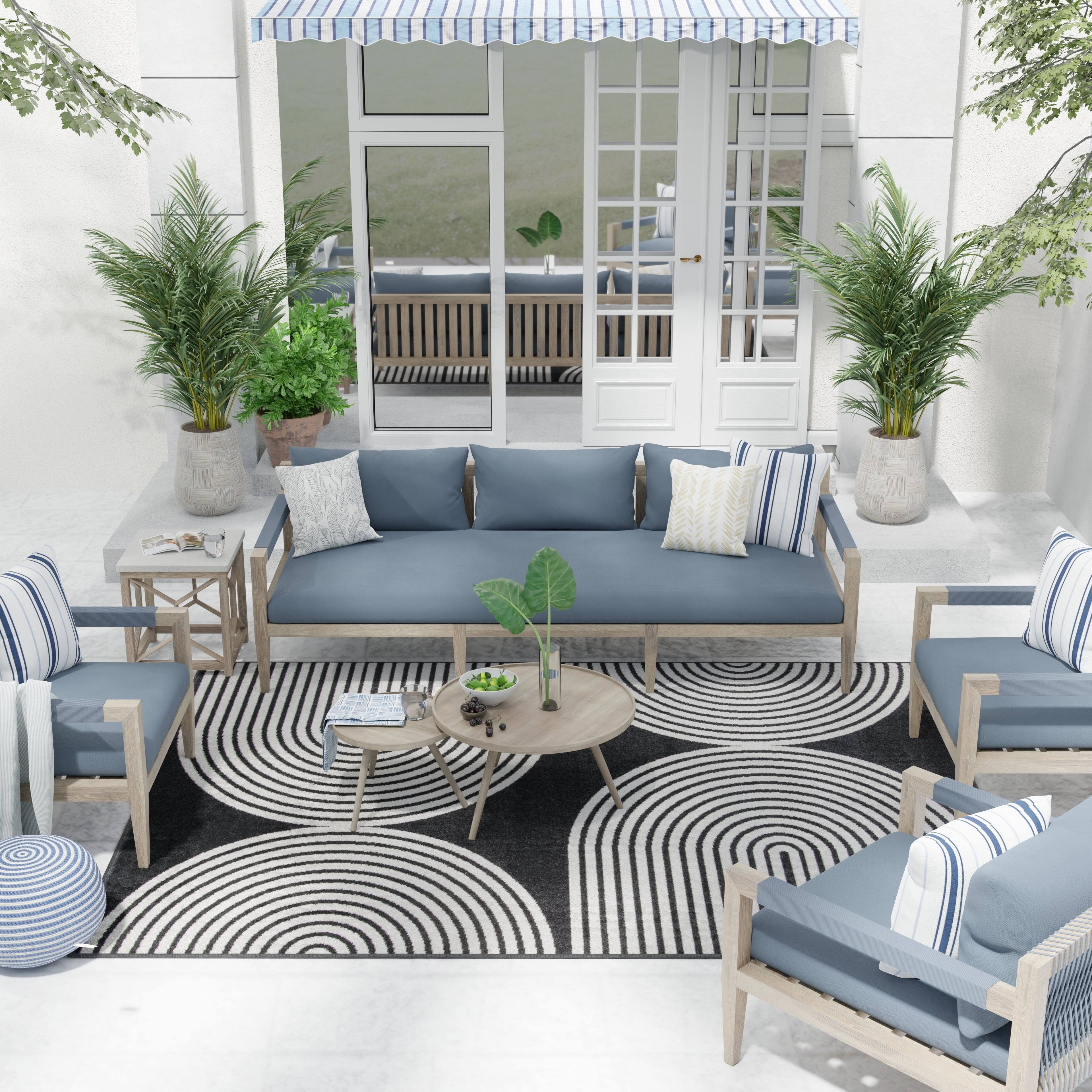 Loomaknoti Terrace Tropic Milburm 4' x 6' Geometric Indoor/Outdoor Area Rug , Black/White