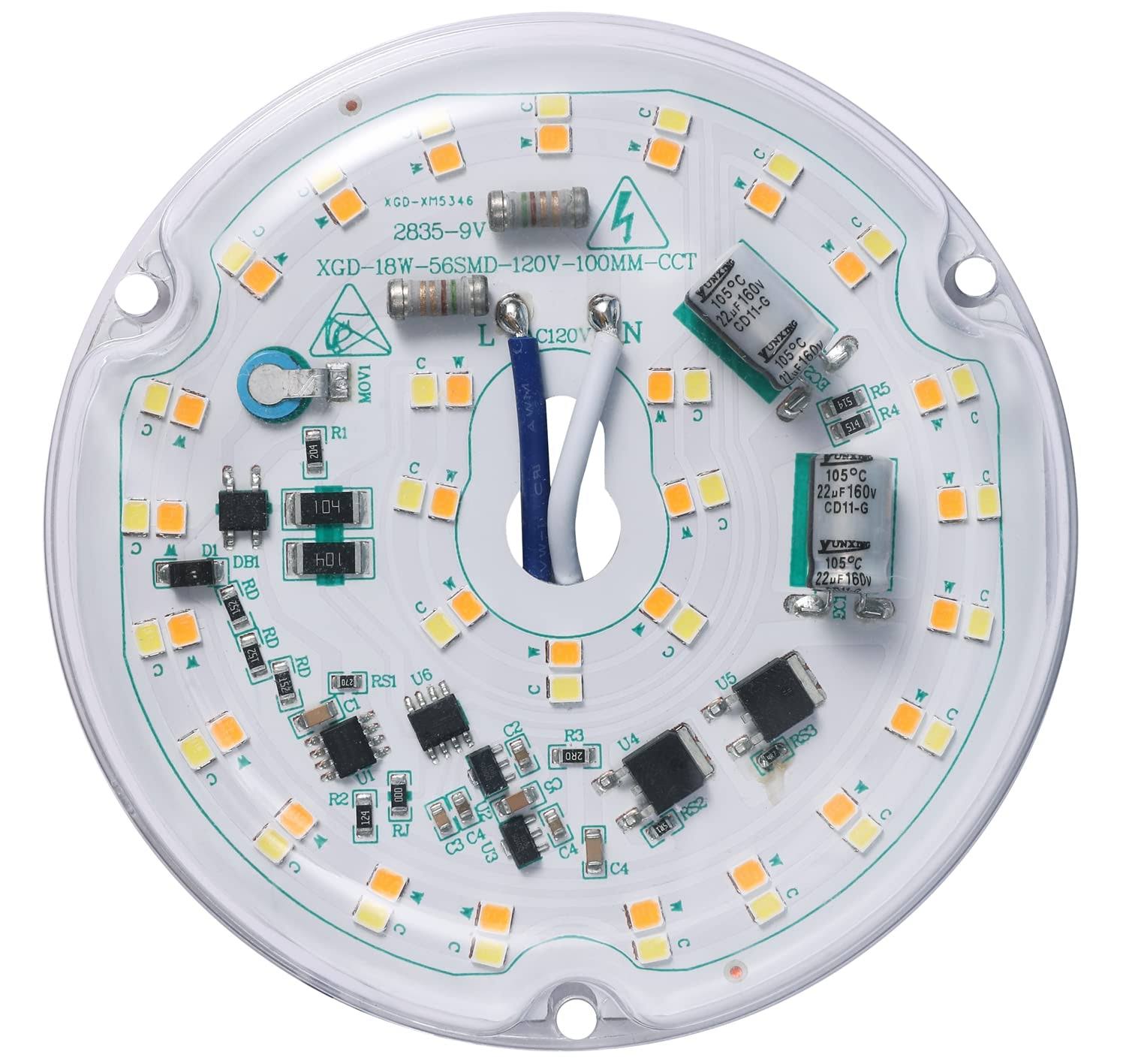 Ledytech 3.93'' LED Retrofit Light Kit for Ceiling Flush Light Ceiling Fan Light Replacement Panel PCB 18W Color Temperature Adjustable 3000K 4500K
