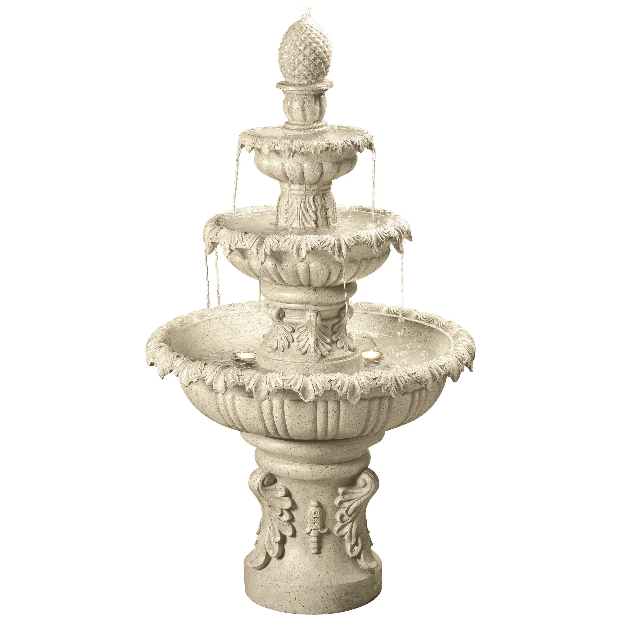 Ibiza 46 High Large Italian Outdoor Decor Sand Stone Floor Fountain with Light LED 3-Tier Outside Garden Patio