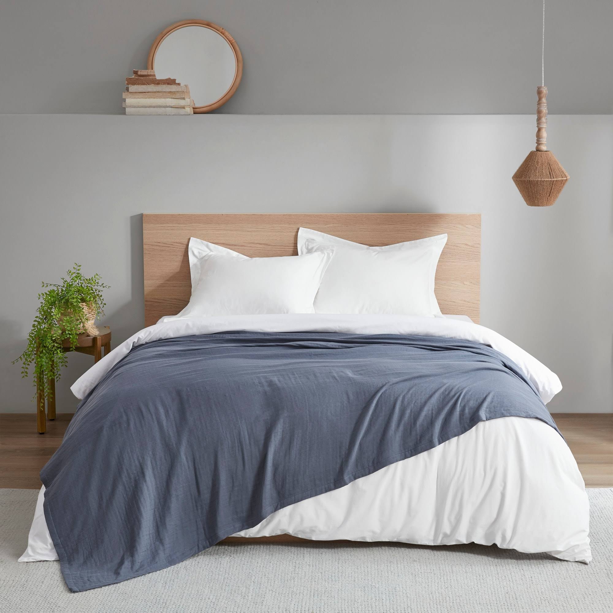 Clean Spaces - Gauze 100% Cotton Lightweight Blanket - King - Blue
