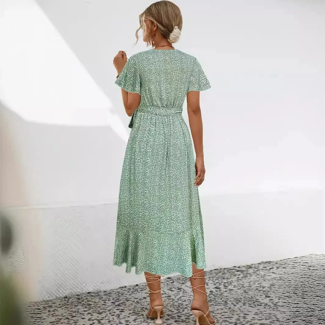 Sophie Paris | Robe mi-longue fleurie à col V