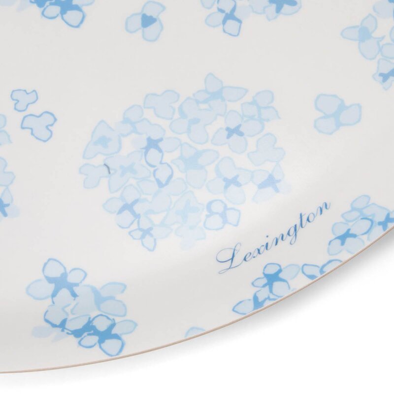 Rund brikke 38 cm hvit/blå blomstermønster