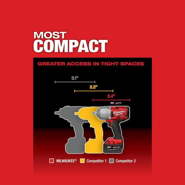 M18 FUEL 18V Lithium Ion Brushless Cordless 1/2 in High Torque Impact Wrench with Grease Gun Kit, Resistant Batteries Image 7