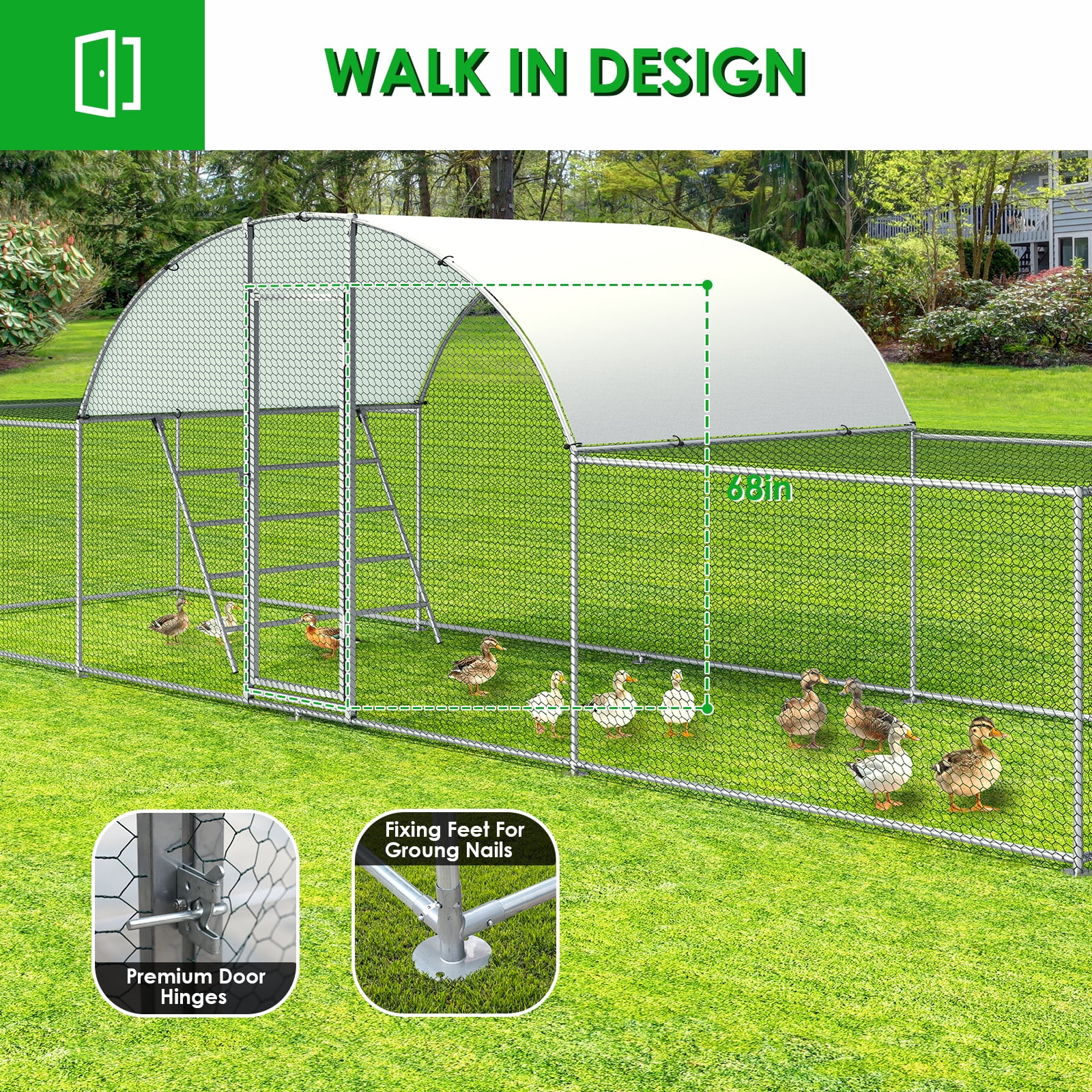 Arlopu Large Metal Chicken Coop, 23FT Walk - in Poultry Cage Chicken Playpen Hen House Rabbits Habitat Cage with Waterproof Cover