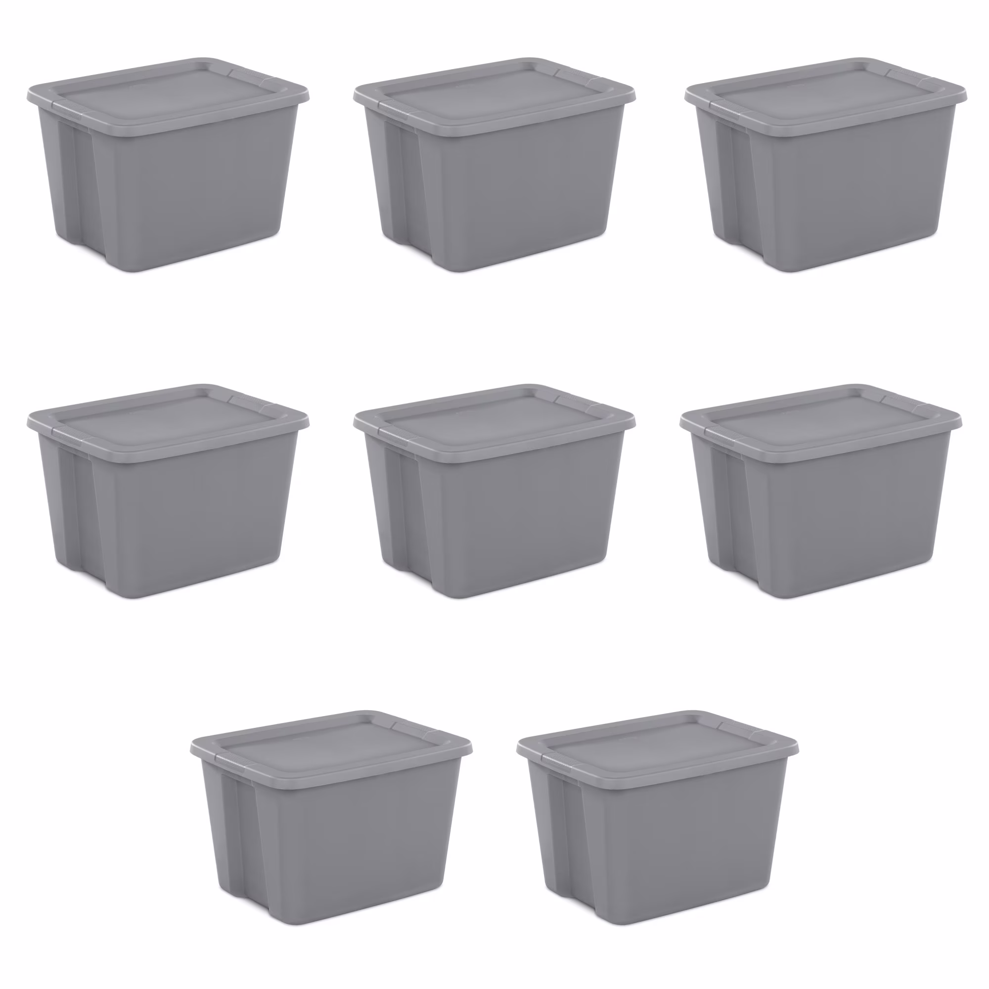 Sterilite 18 Gallon Tote, Plastic Storage Bin with Snap - on Lid, Gray, 8 Count
