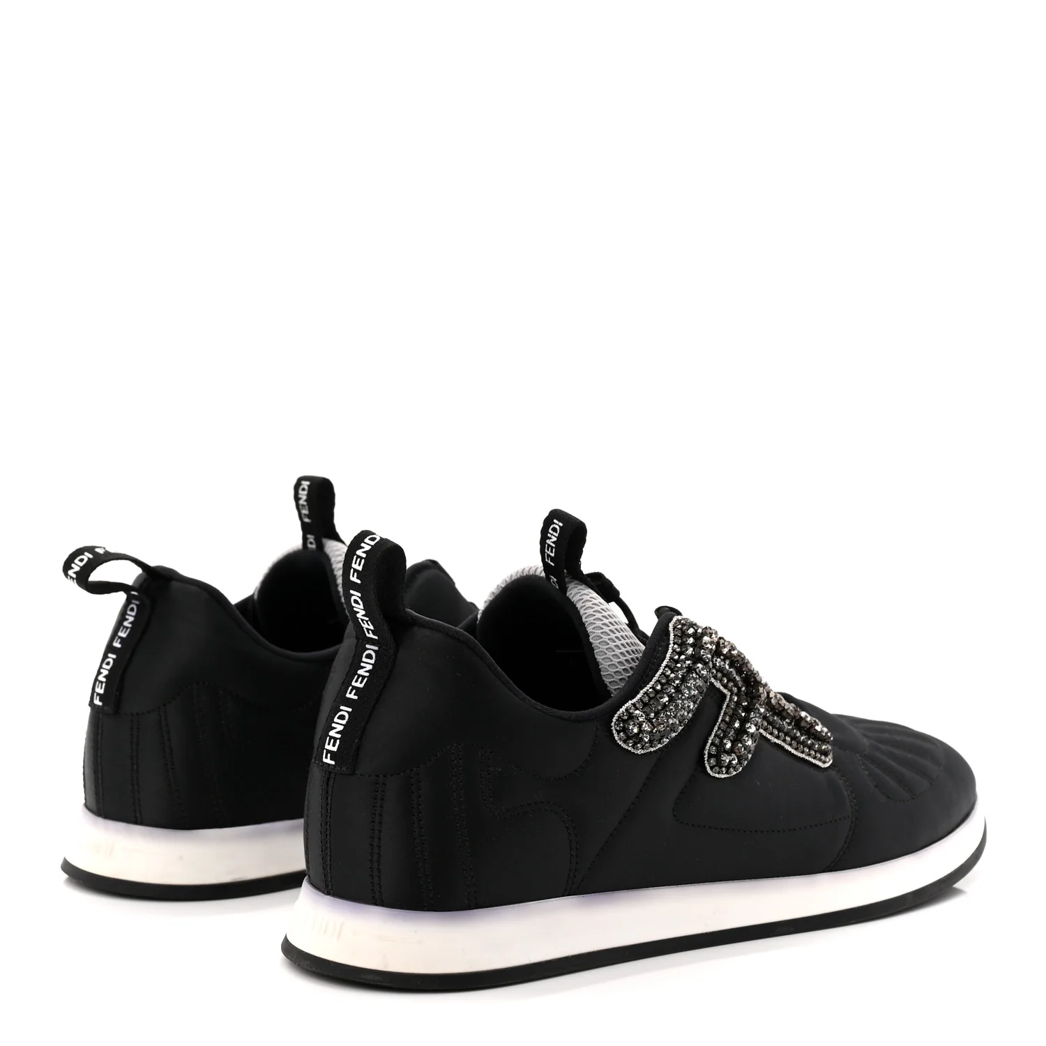 Stretch Satin Crystal Embellished FFreedom Sneakers 38 Black