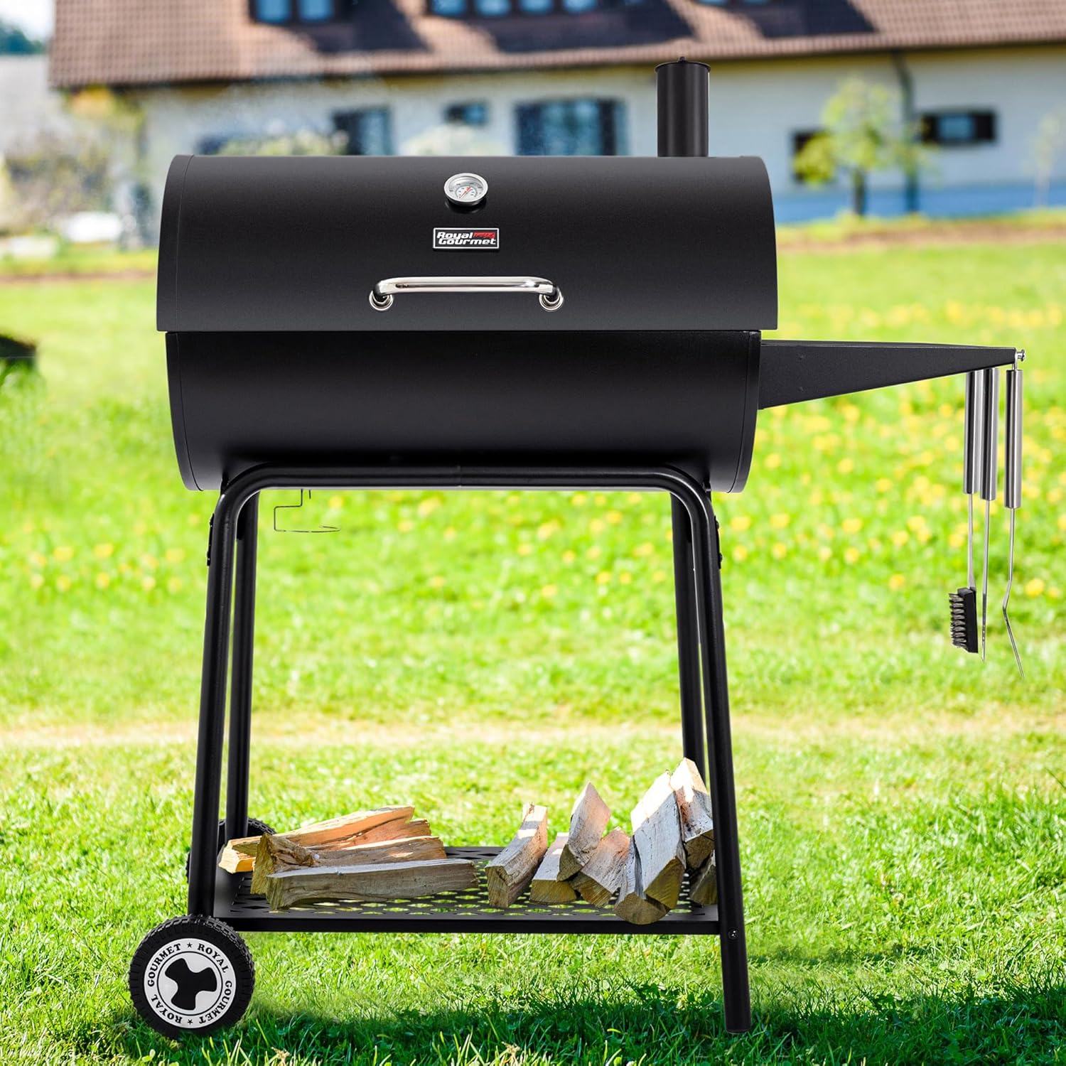 Barbecue à charbon de bois Royal Gourmet CC1830 de 76 cm (30 pouces) avec grille de maintien au chaud - Barbecue d'extérieur