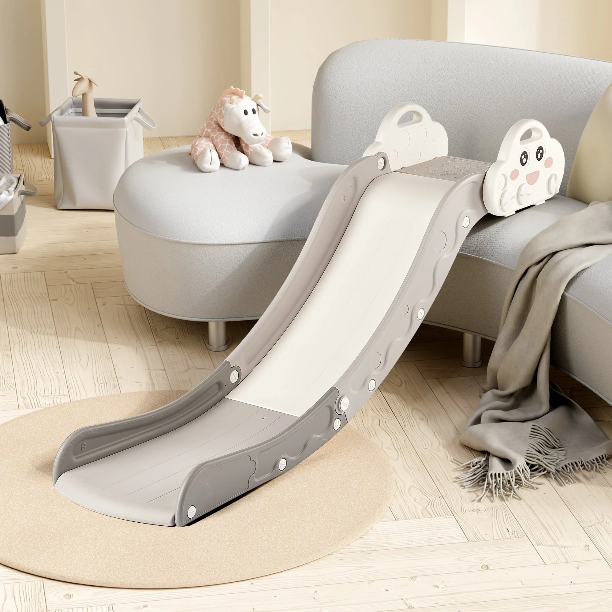 DUKE BABY Kids Indoor Slide for Sofa and Stairs Slide Attachment to Toddler Bed and Nugget Couch for Kids Age 1 - 5, White Grey