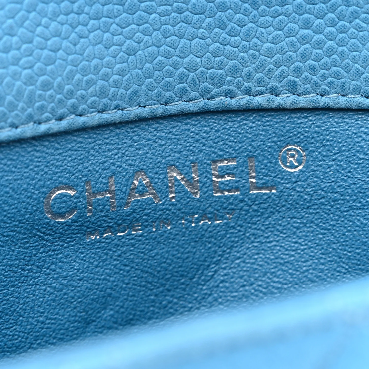 Iridescent Caviar Quilted Extra Mini Flap Light Blue