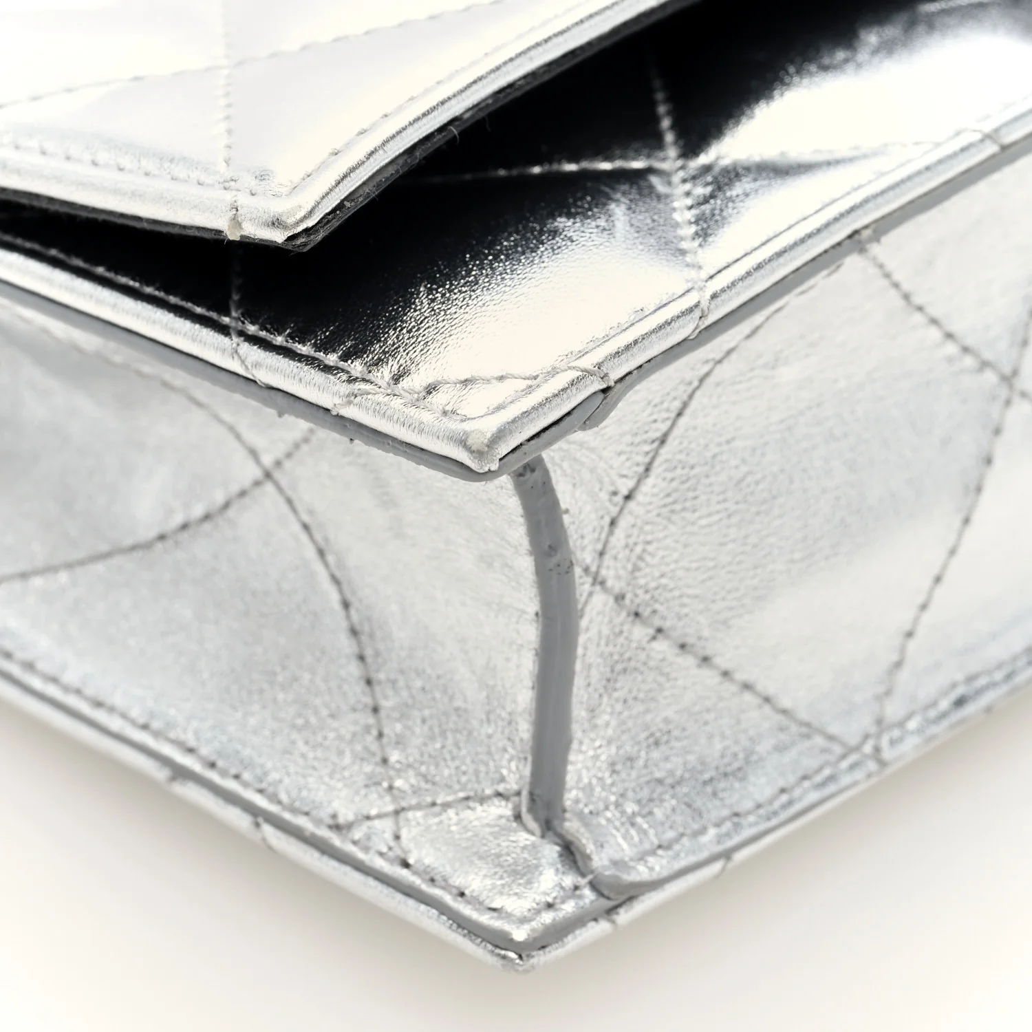 Metallic Calfskin Quilted Graffiti Skull Small Chain Crossbody Bag Silver