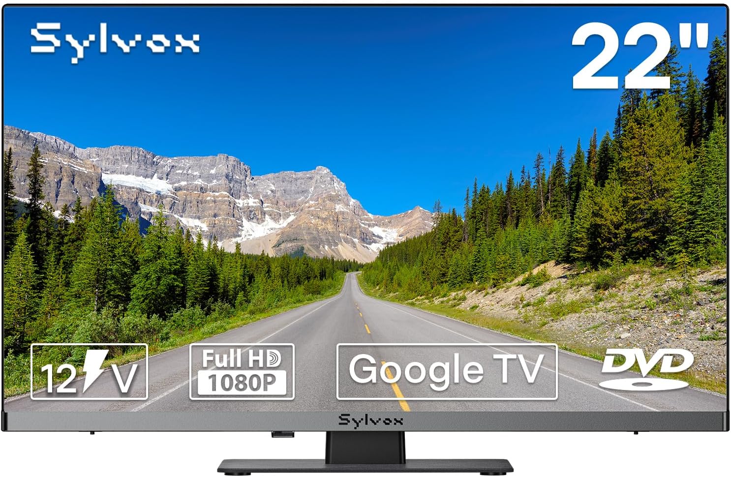SYLVOX RV TV  22 inches 12/24V TV for RV 1080P Full HD Smart TV  Built-in APP Store  Support WiFi Bluetooth  Small Android TV for Car Home Camper Truck Boat(Limo Series)