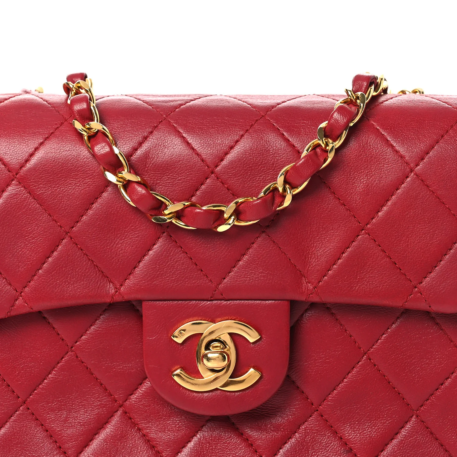 Lambskin Quilted Mini Square Flap Red