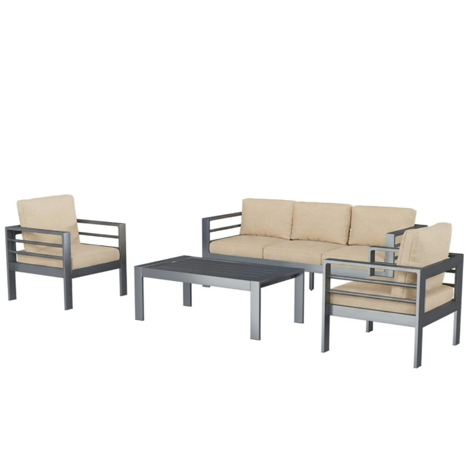 AECOJOY Aluminum Patio Furniture Set, 4 Pieces Outdoor Sectional Sofa Set, Beige