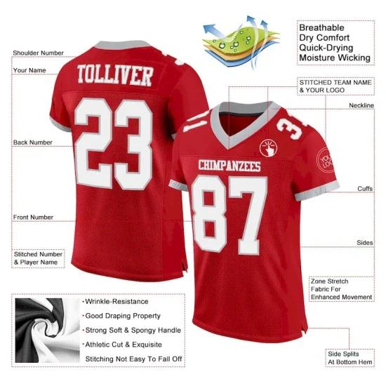 Custom Red White-Gray Mesh Jersey