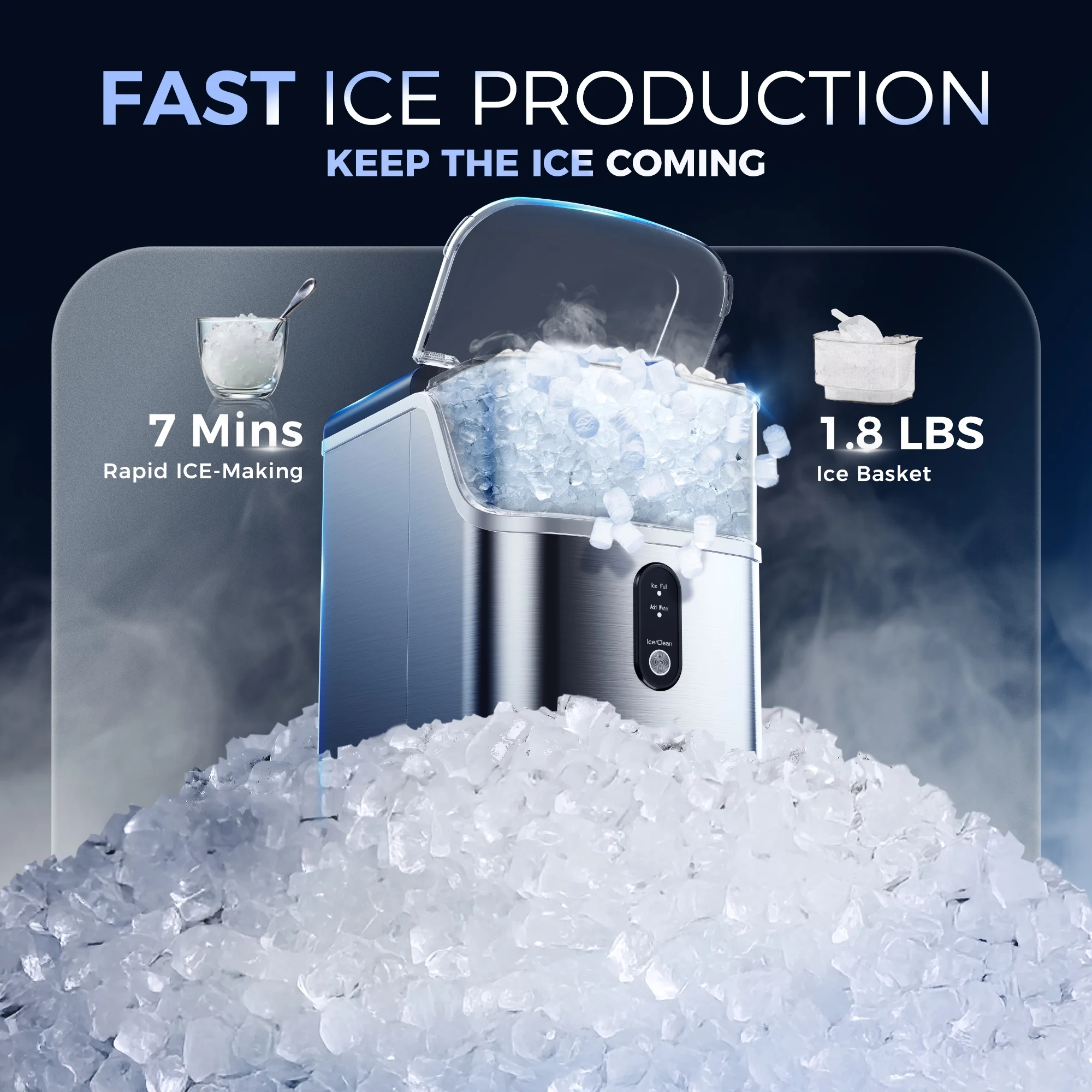 Nugget Ice Maker Countertops, 35.9lbs Per Day Portable Pebble ice machine, Crushed Sonic ice maker with Soft Chewable Ice for Home, Party, RV, Camping, Stainless Steel Silver - Image 3