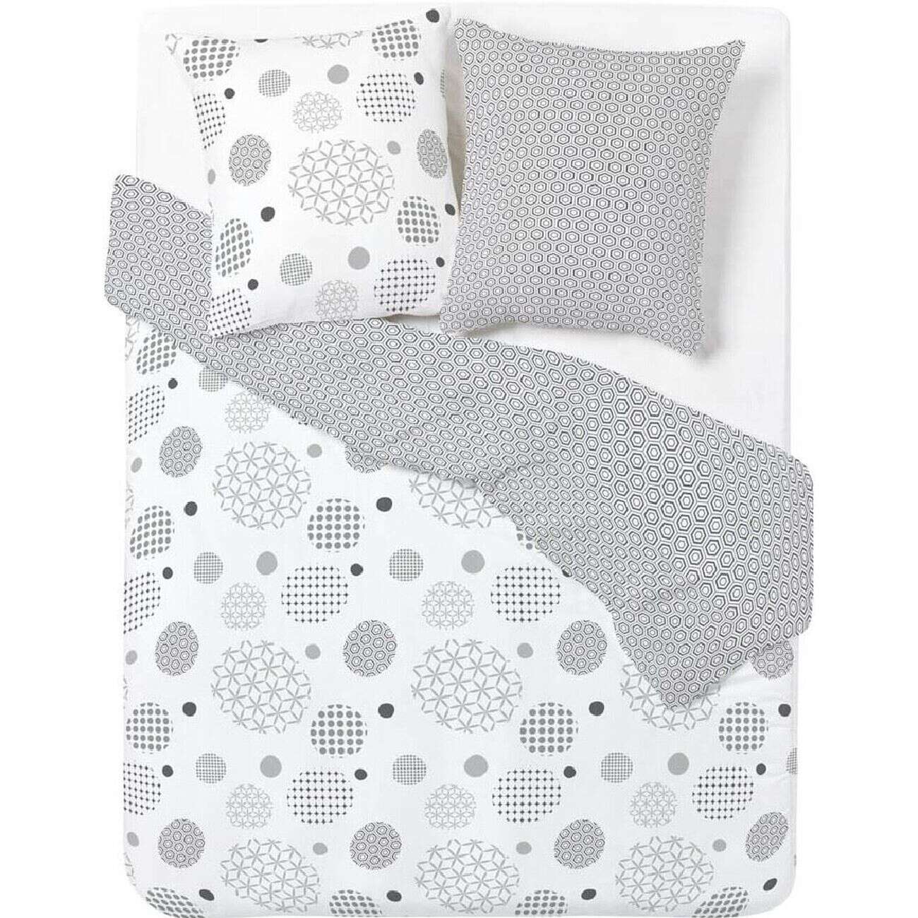 Parure de lit 2 places blanche et taupe motifs plumetis