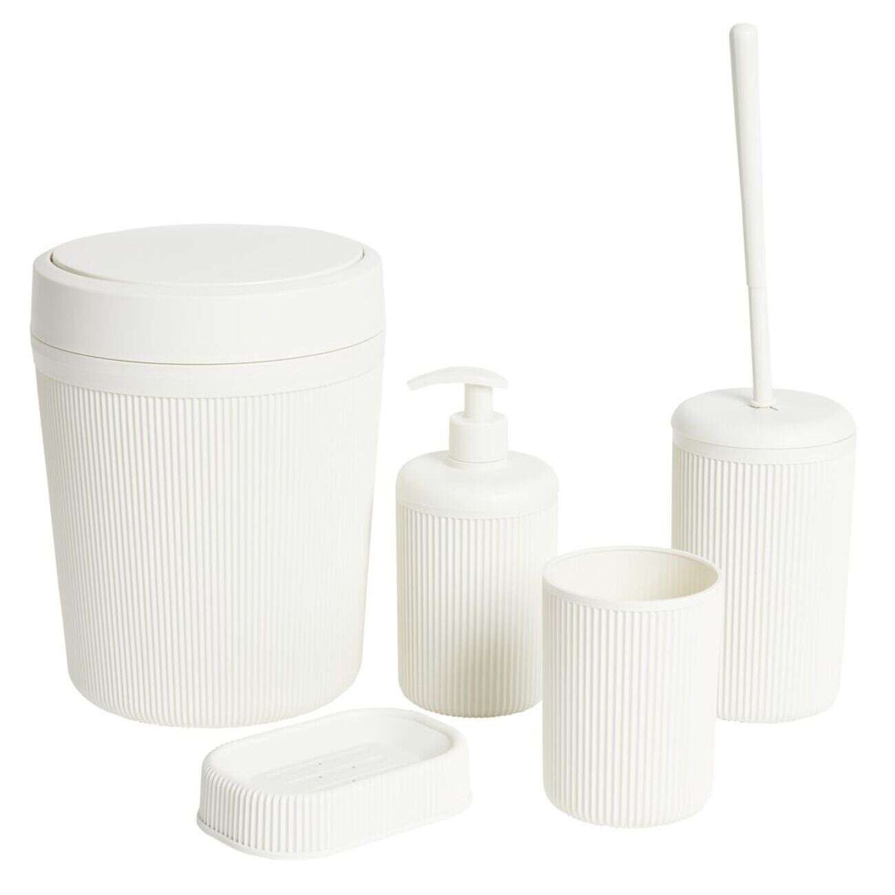 Accessoires salle de bain x5 plastique strié (2 modèles)