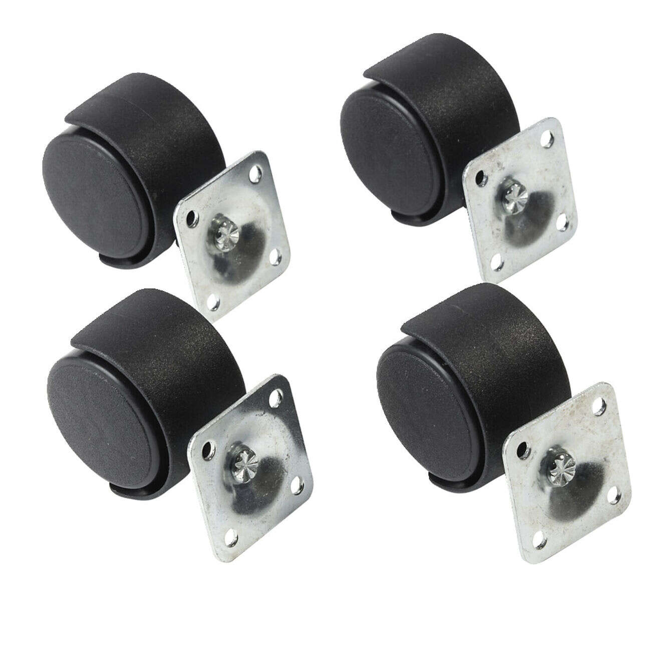 Roulettes rotatives noires x4 en plastique et métal