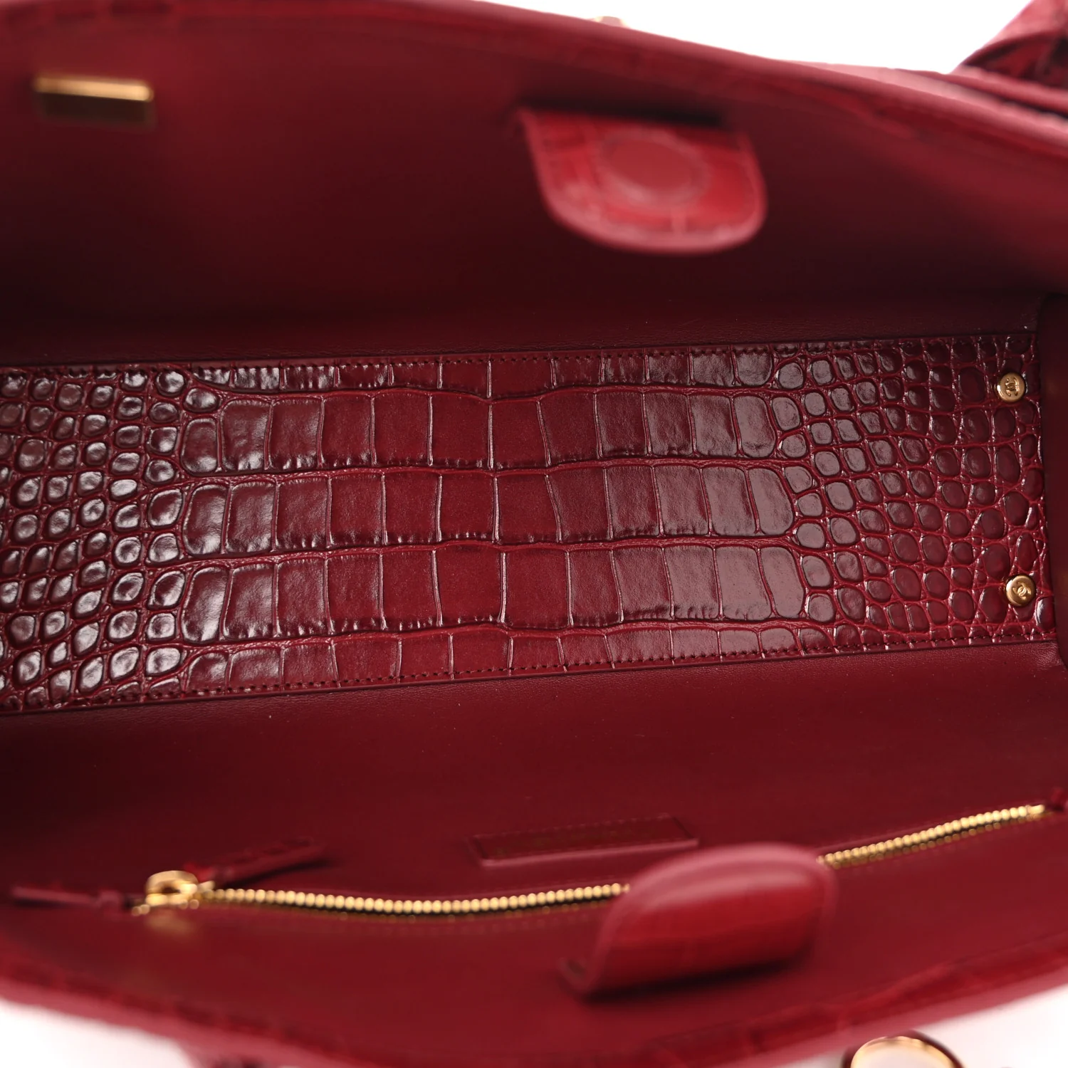 Calfskin Crocodile Embossed Archetype Small Shopper Tote Burgundy