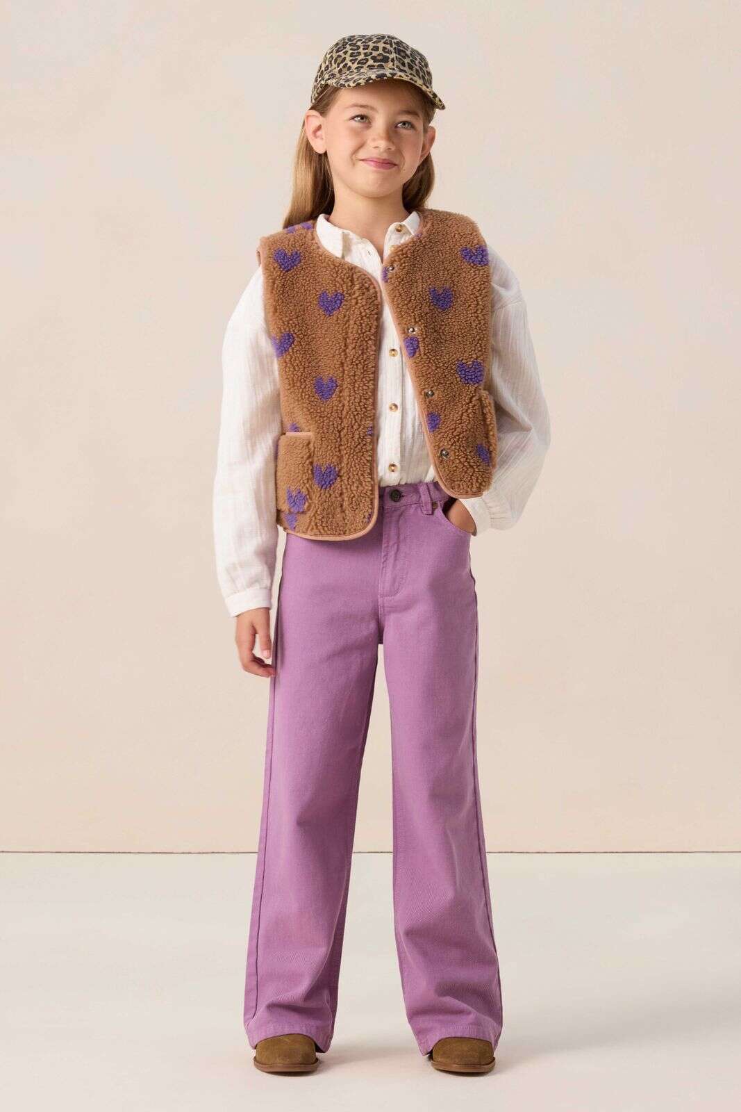 Bruine teddy gilet met hartjes