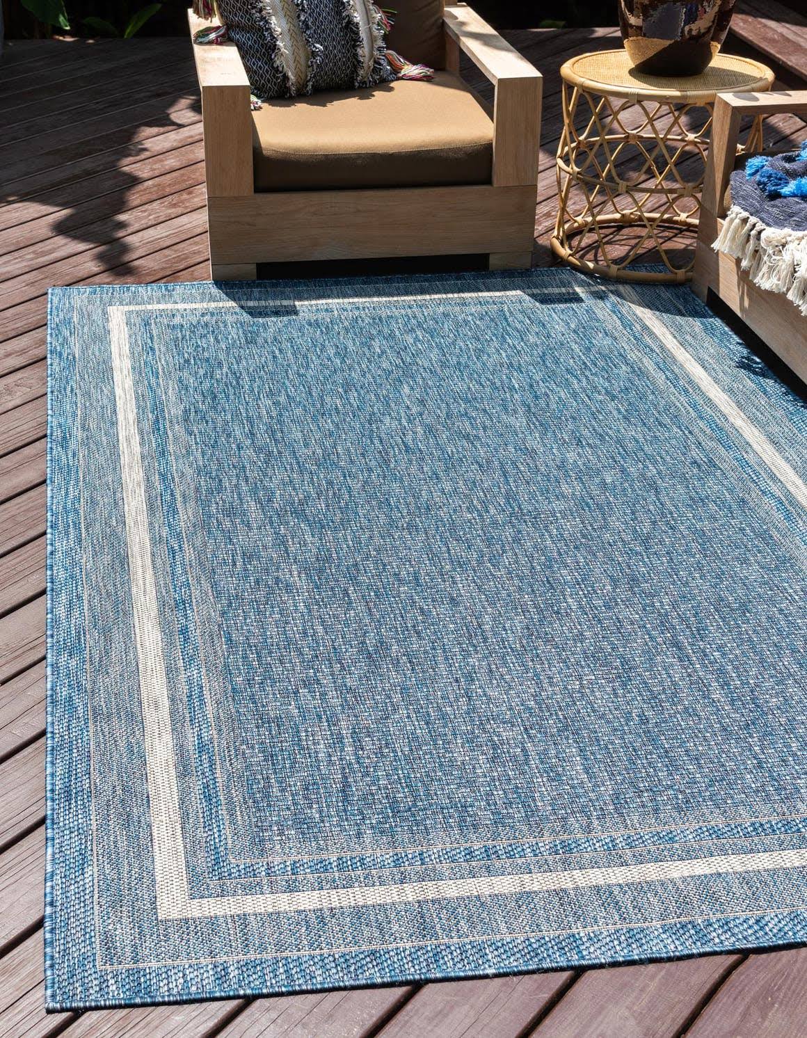 Outdoor Border 12x16 Blue Large Area Rug Indoor Outdoor Rug