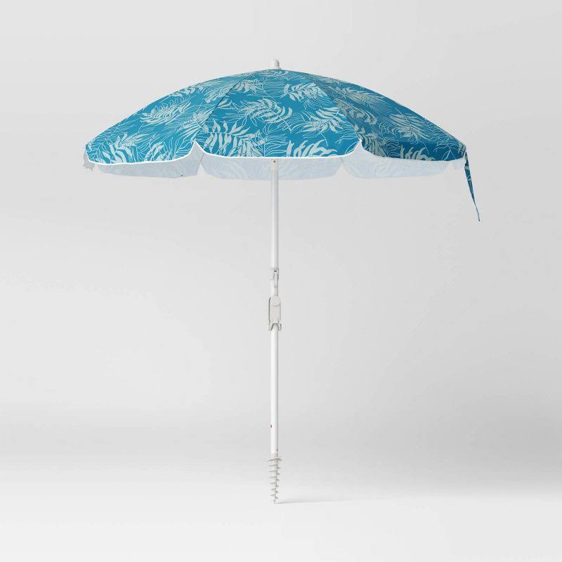 6.5'x5.8' Round Outdoor Patio Beach Umbrella Palm Green - Sun Squad