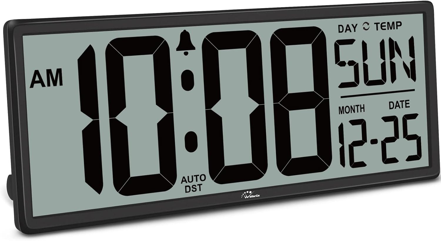 WallarGe 14.5'' Large Digital Wall Clock Battery Operated| Jumbo Numbers, Temperature and Date, Easy to Read and Set, Auto DST, Large Display for Garage, Office, Classroom