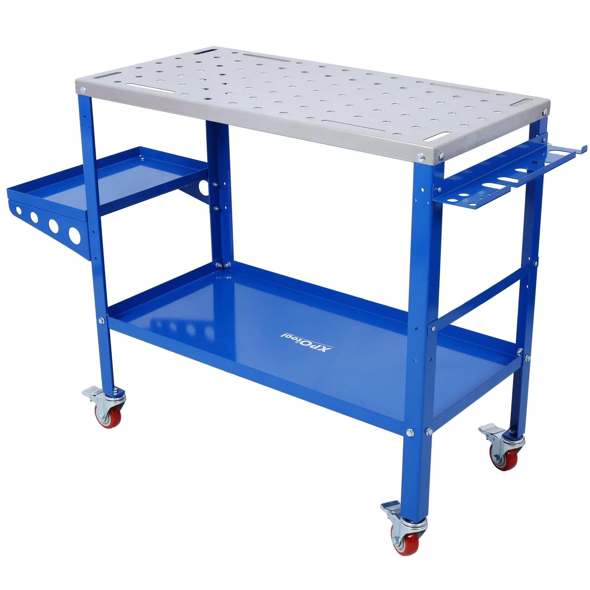 Heavy-Duty 36 x 18 Steel Welding Table 1200lbs Load Capacity Portable Workbench on Wheels with Braking Casters 82 5/8 Fixture Holes & Tool Slots Built-in Tool Tray