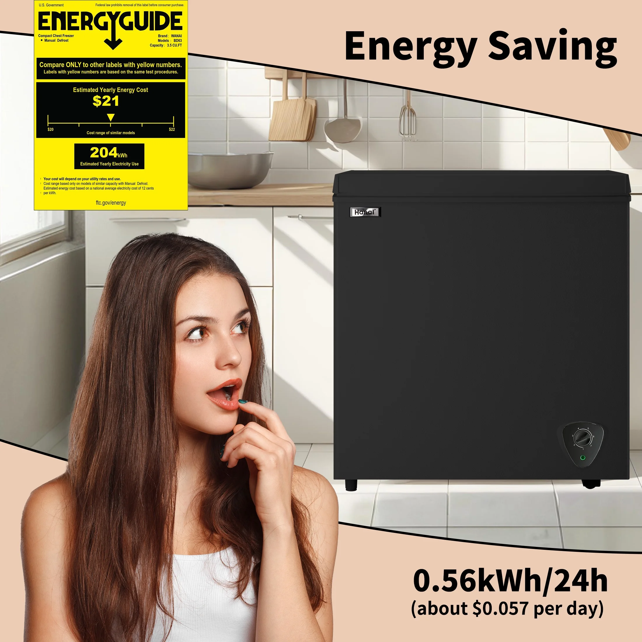 5 cu ft Freezer, Chest Freezer, Black