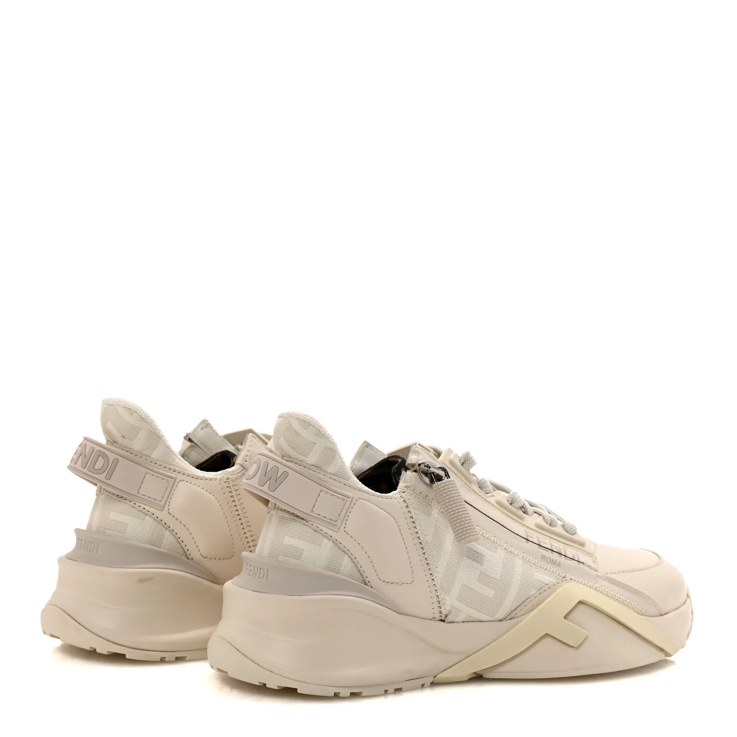 Calfskin Fabric FF Fendi Flow Low Top Sneakers 36 White
