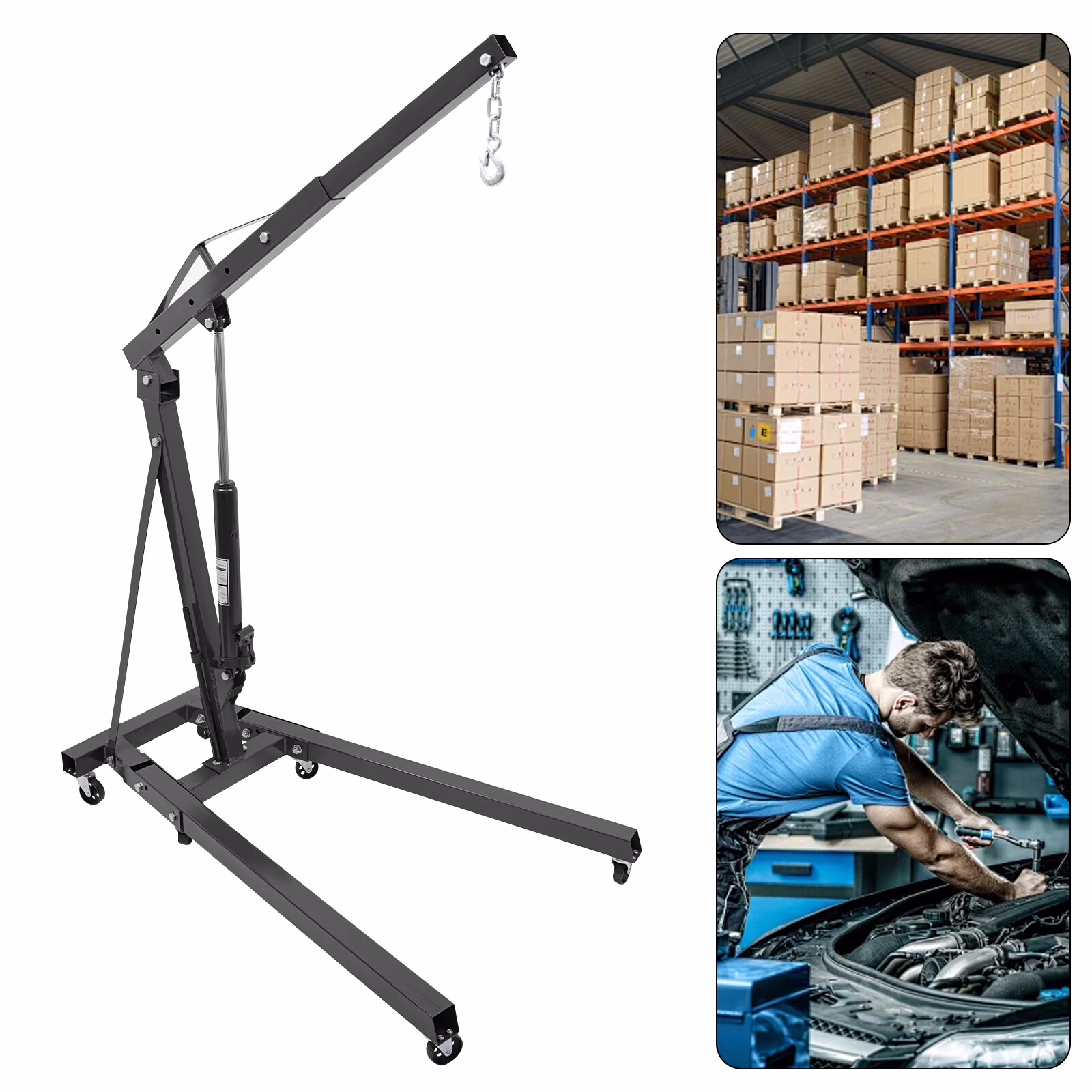 Folding Hydraulic Crane with Wheels for Workshops, Warehouses, Wharves to Move Gas Engines and Some Smaller Diesel Engines