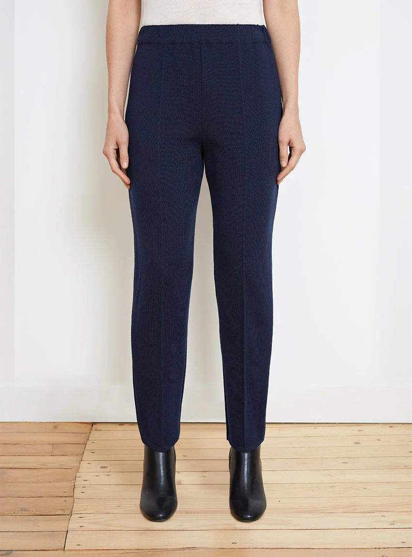 Pantalon femme en laine bleu marine