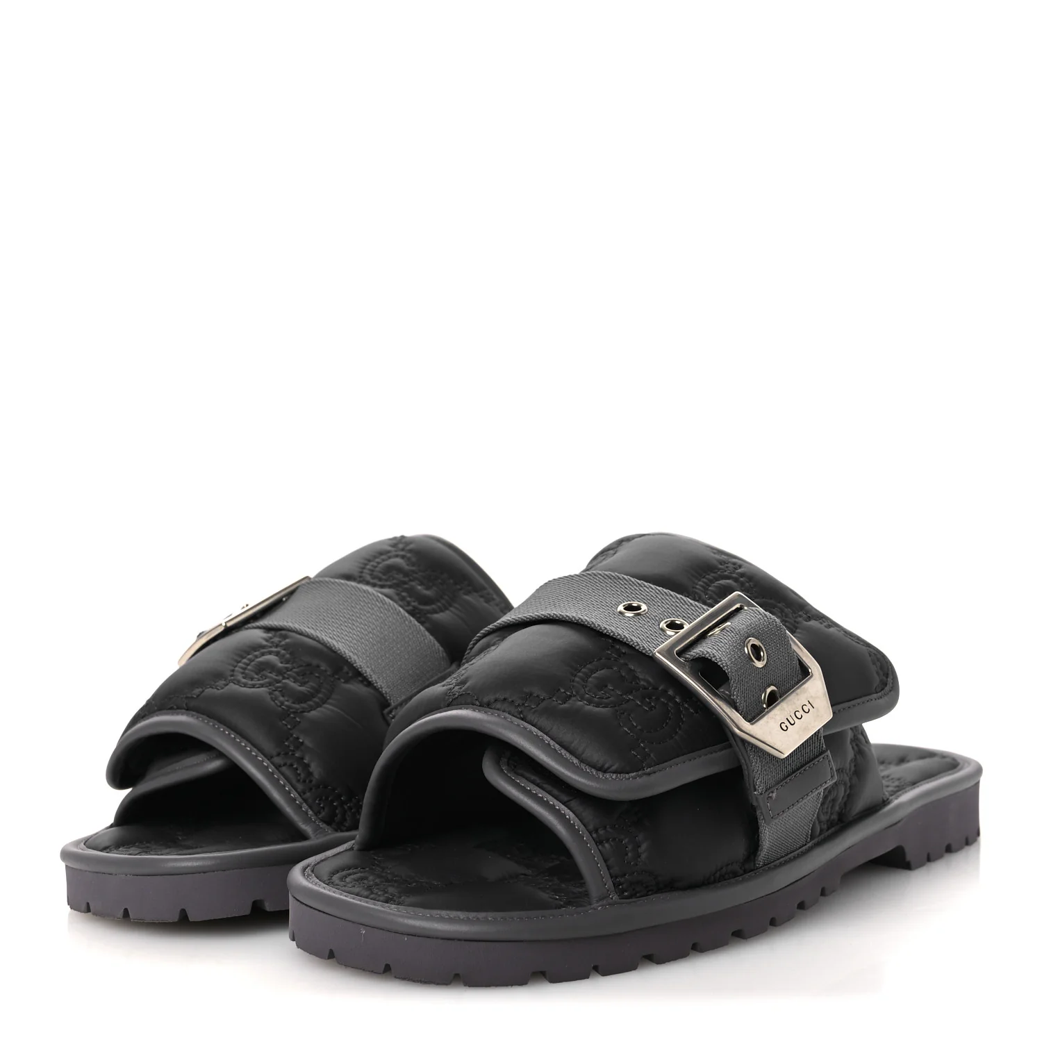 Nylon Calfskin GG Matelasse Mens Slide Sandals 11 Blue Grey