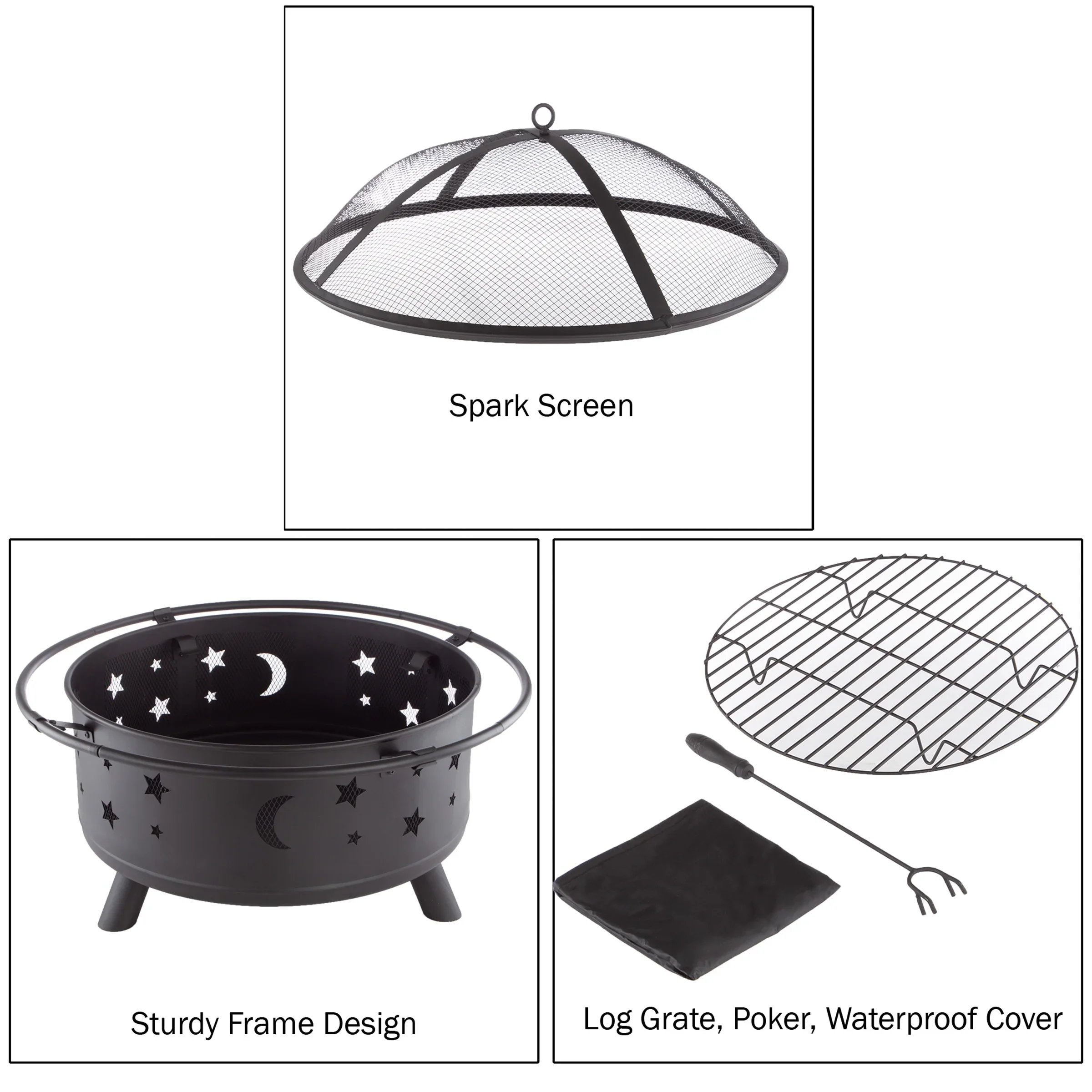 Pure Garden 32-Inch Outdoor Wood Burning Fire Pit with PVC Cover (Black)