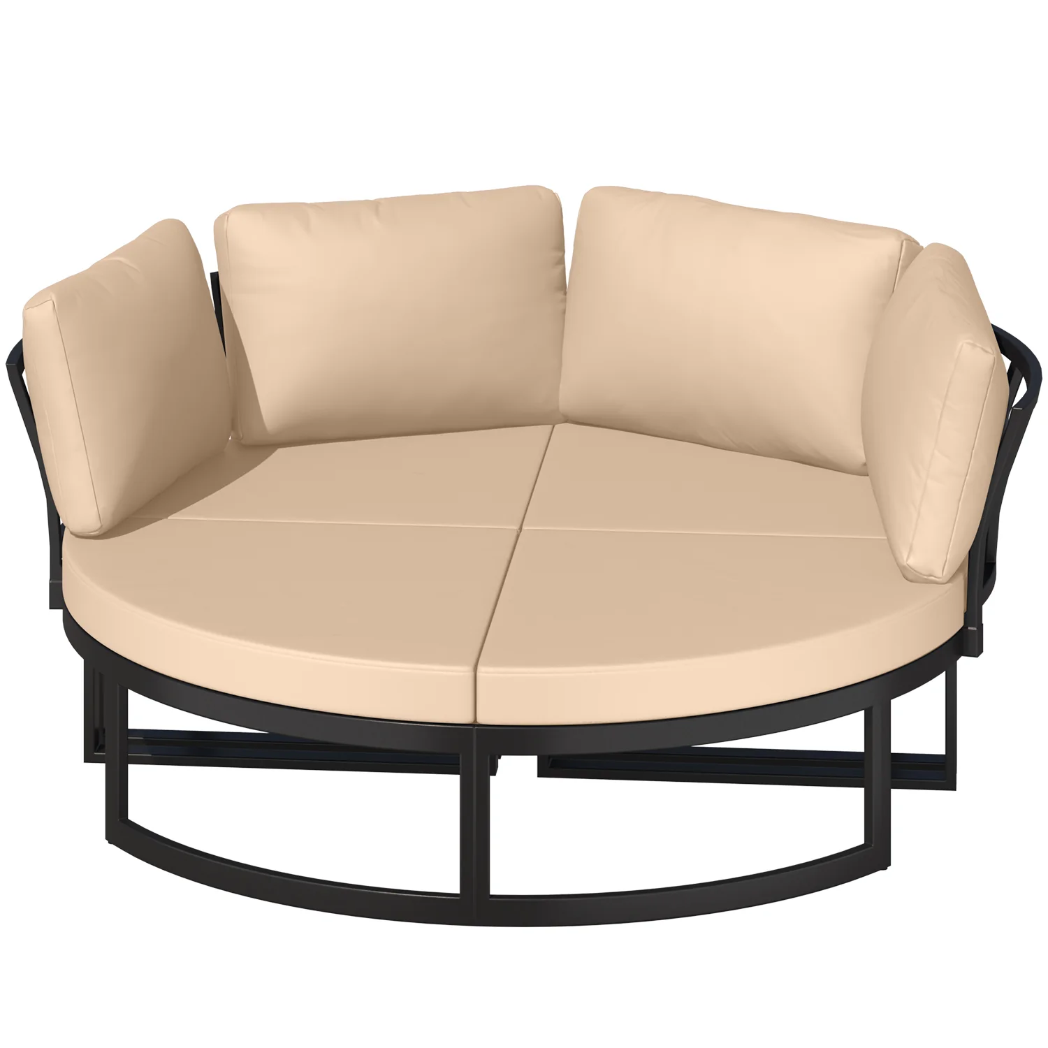 AECOJOY Patio Furniture Outdoor Round Daybed with Removable Cushions 4 Piece Sectional Sofa Patio Furniture Set, Beige