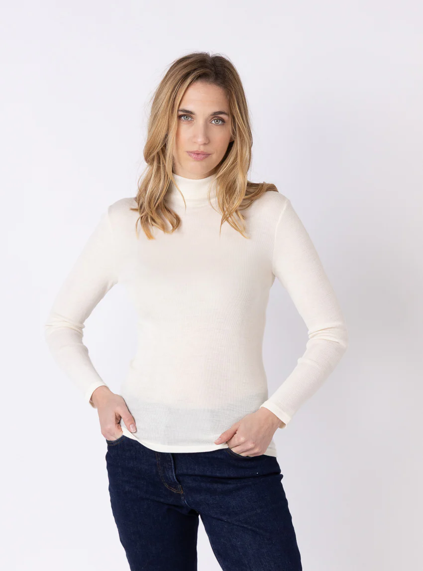 Pull chaussette femme col montant blanc