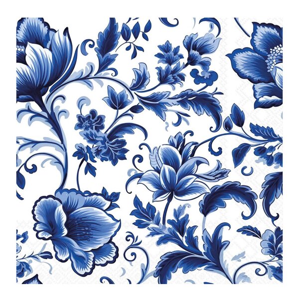 Serviett 33x33 cm 20 stk Delft Blue Florals