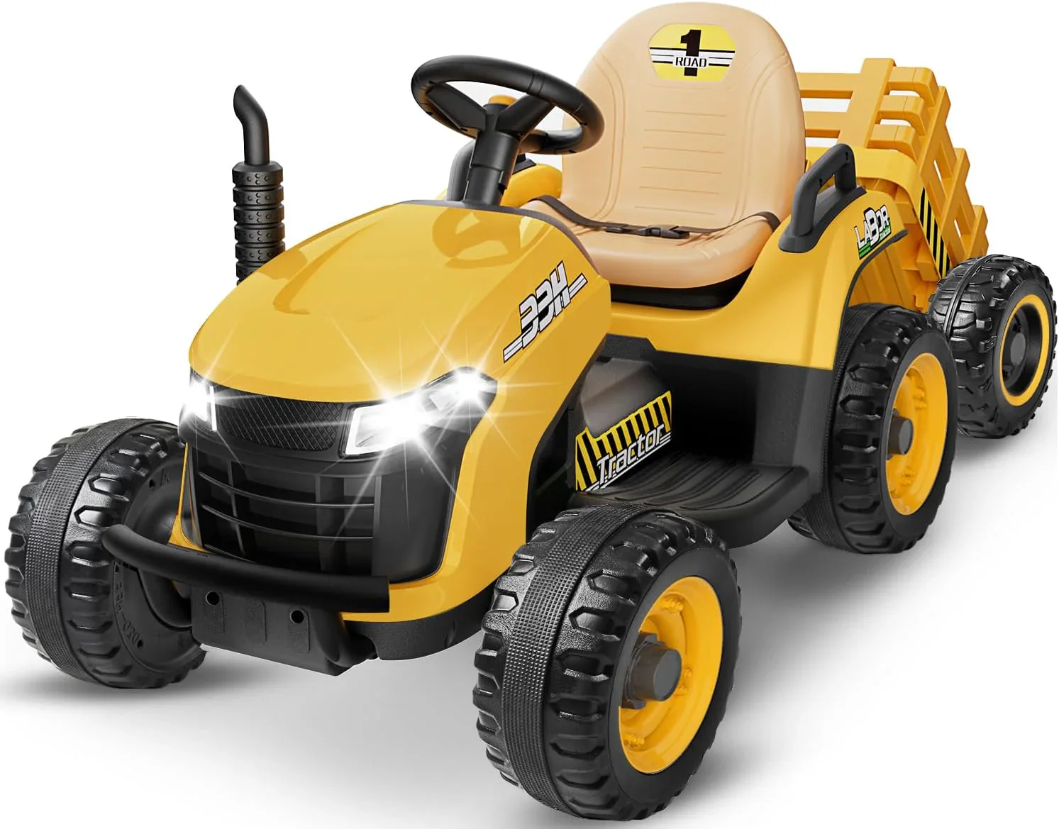 Tracteur électrique 24 V avec remorque basculante détachable, 2 moteurs de 65 W, pneus EVA et télécommande.