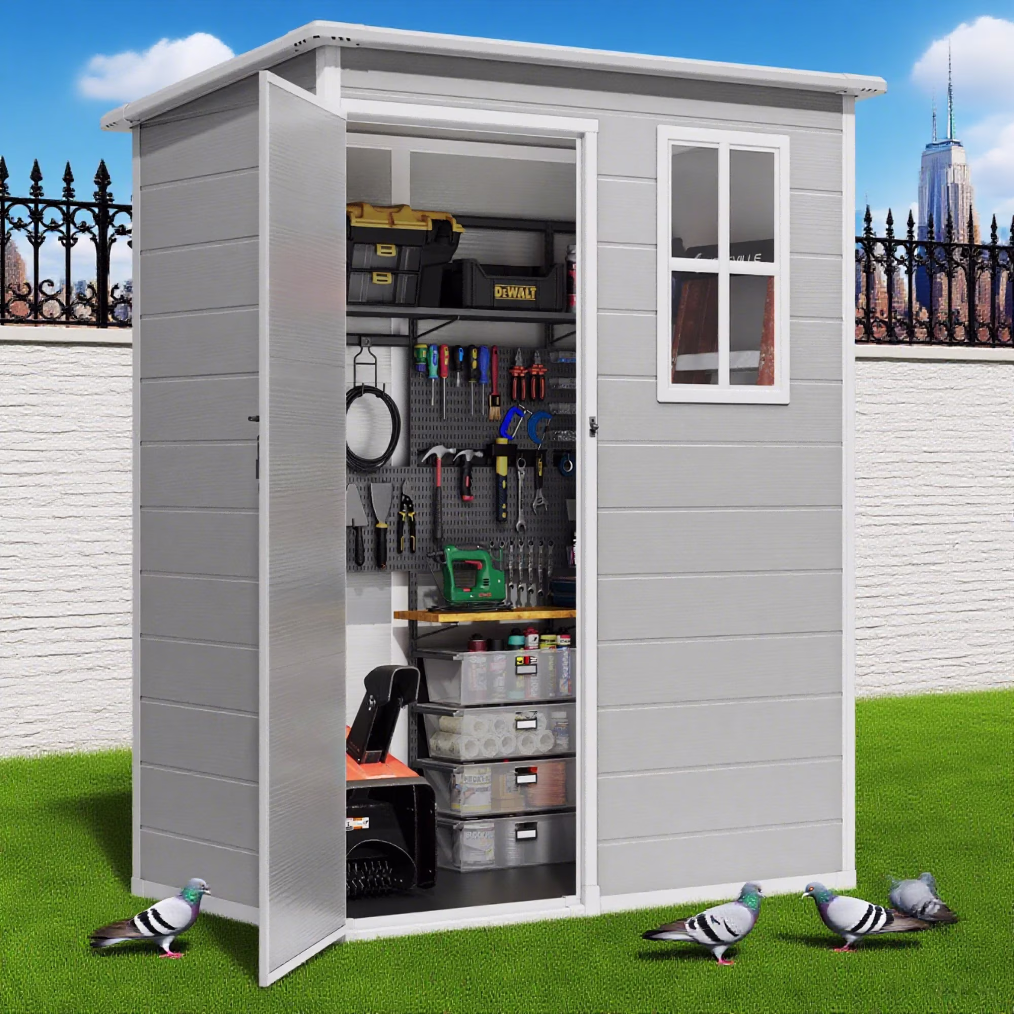 5' x 3' Outdoor Storage Shed, Resin Outdoor Storage Cabinet with Double Lockable Doors, Waterproof Tool Shed, Gray