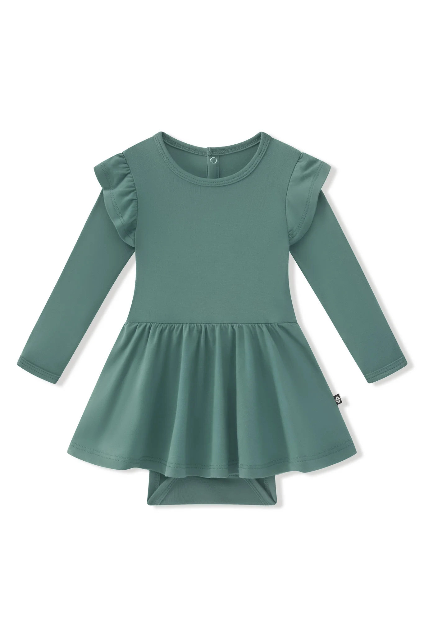 Long Sleeve Twirl Bodysuit Dress in Pine