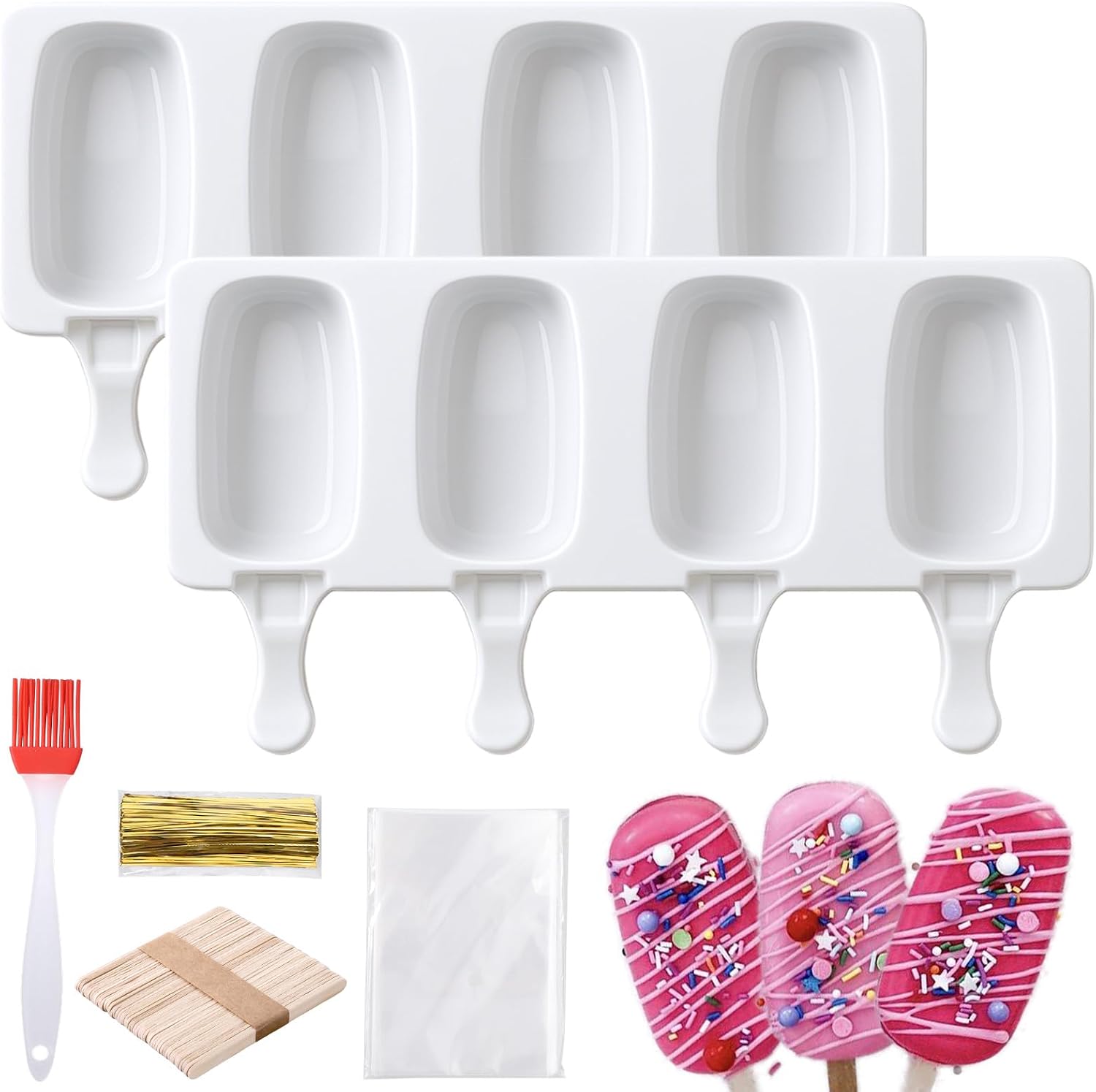 Juome Cake Pop Mold Kit, Large Cakesicle Molds Silicone with Sticks & Bags