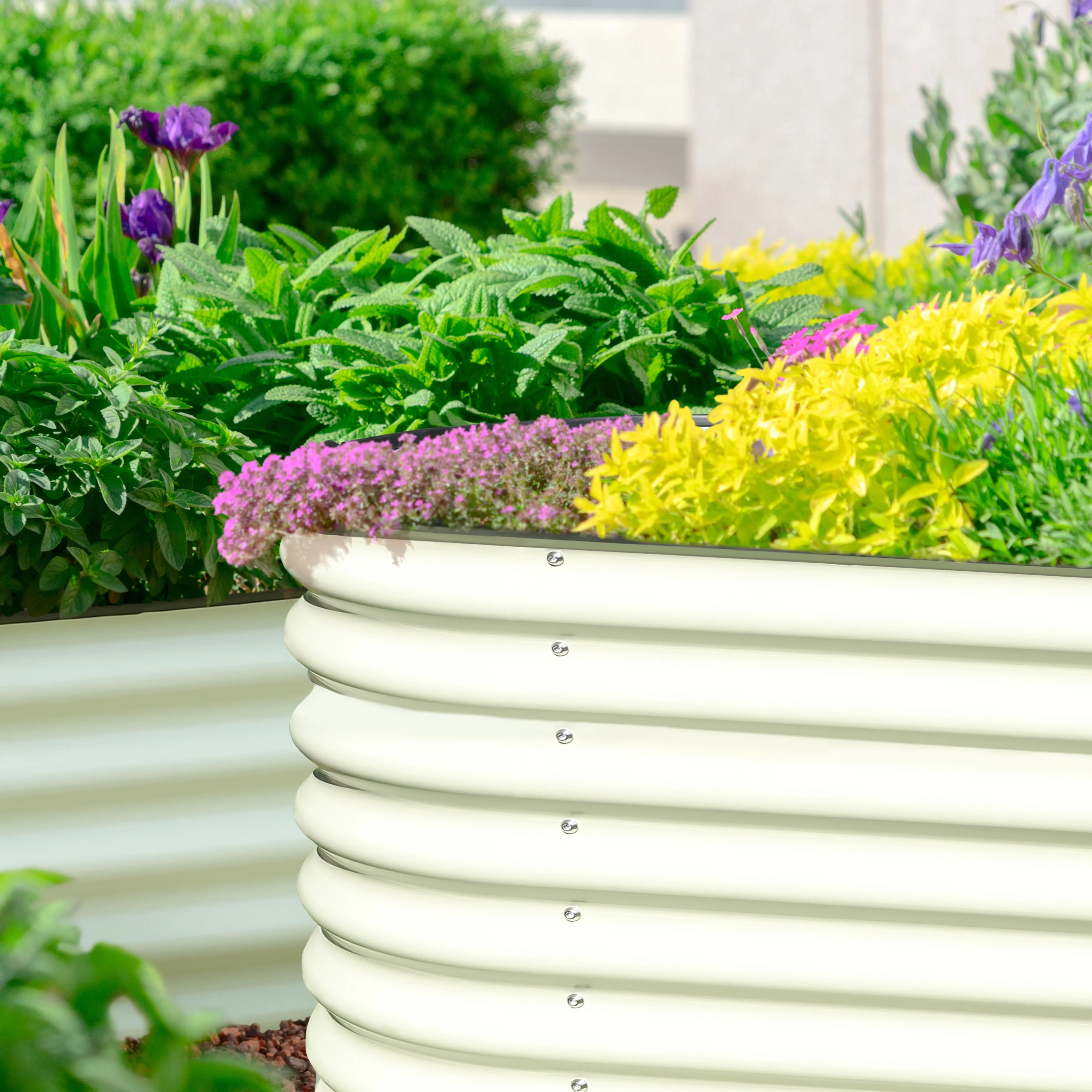 VEIKOUS Metal Garden Bed, 6x3x2 ft Galvanized 9-in-1 Modular Garden Planter Box Kit, Pearl White