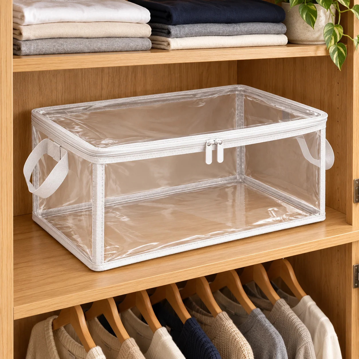 Clear White-Trim Clothes Storage Bag, Medium