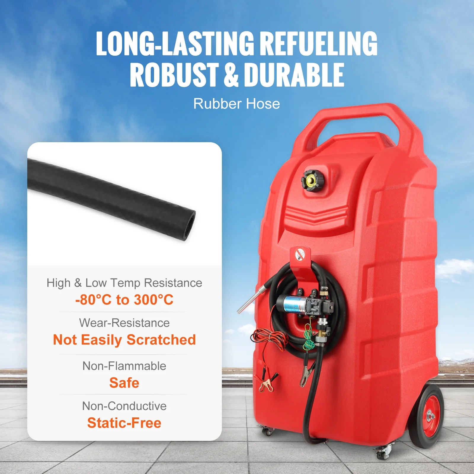 KFFKFF Fuel Carrier, 32 Gallon, Mobile Fuel Storage Unit on - Wheels, Equipped with 12V DC Transfer Pump, Gasoline Diesel Fuel Holder with 8.2 Ft Hose, Flow Rate 7 L/Min, Suitable for Trucks, Boats