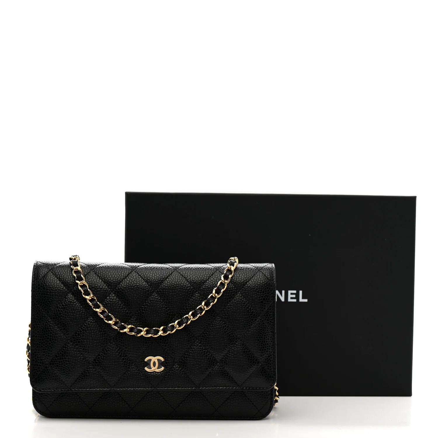 Caviar Quilted Wallet on Chain WOC Black